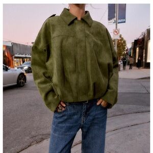 Zara Green Suede Bomber Jacket for Women